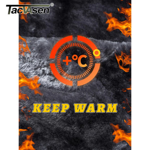 Text 'TacVasen' with a temperature gauge icon and 'KEEP WARM' on a fiery and icy background.