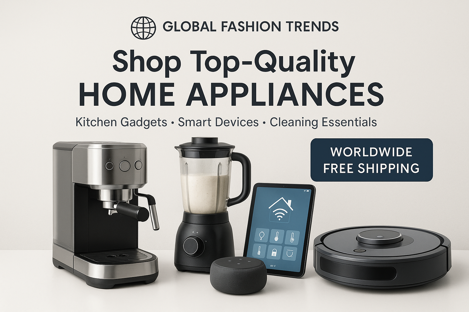 Shop top-quality home appliances at Global Fashion Trends. Kitchen gadgets, smart devices, and cleaning essentials with worldwide free shipping.