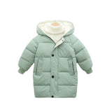 Light green puffer jacket with a hood on a white background
