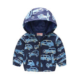 Children's hoodie with car pattern on a white background