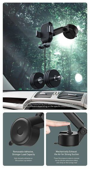Car air freshener with a holder attached to a car's interior, featuring a forest background.