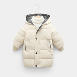 Beige winter coat with gray hood on a white background