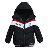 Black hooded jacket with red and white accents on a white background