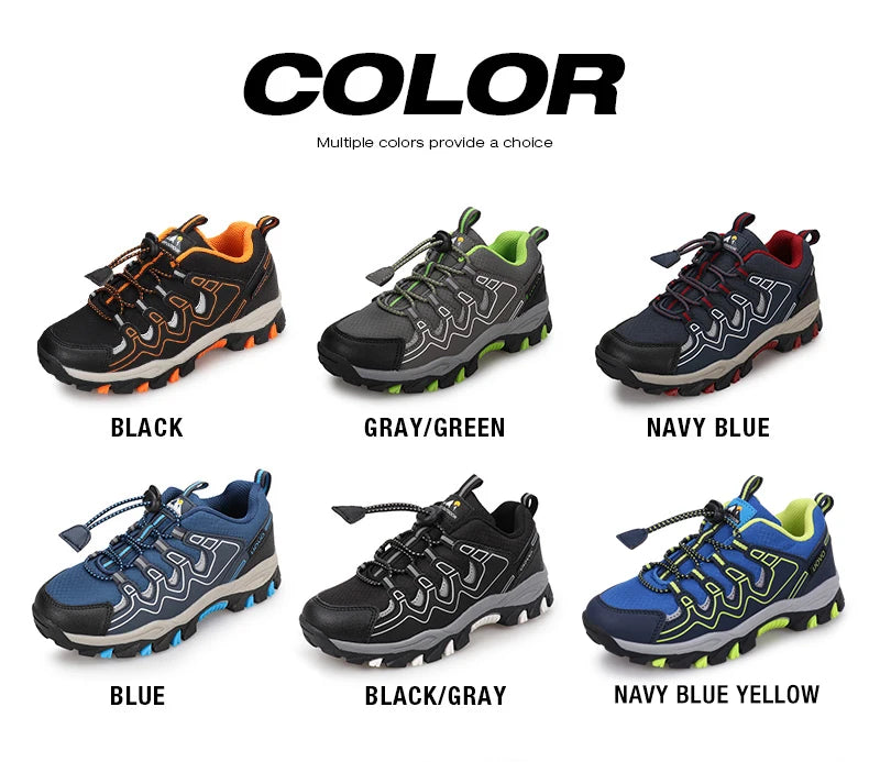 Color options for children's shoes displayed on a white background