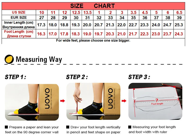 Measurement chart and guide for shoe size