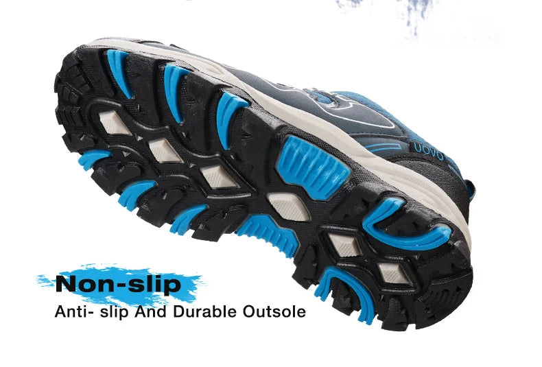 Close-up of a shoe sole with blue non-slip grooves on a white background