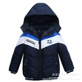 Children's hooded jacket with blue and white design on a white background