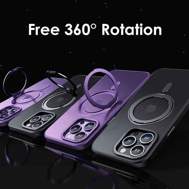 Luxury Magnetic Stand Case for iPhone 11/12/13/14/15/16 Pro Max with 360° Rotation and Wireless Charging Compatibility