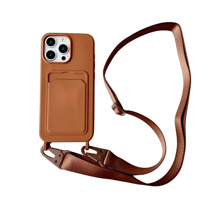 Crossbody Lanyard Necklace Rope Wallet Silicone Case For iPhone 16 15 Plus 14 13 12 11 Pro Max Slot Card Holder Plain Back Cover