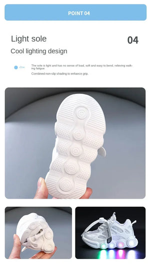 Light sole of a sneaker with cool lighting design on a gray background