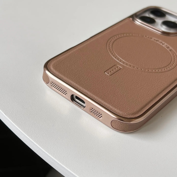Luxury leather magnetic iPhone case with MagSafe compatibility, durable protection, fits iPhone 11, 12, 13, 14, 15, and 16 Pro Max.
