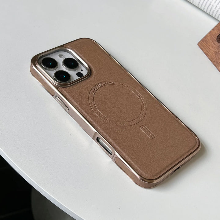 Luxury leather magnetic iPhone case with MagSafe compatibility, durable protection, fits iPhone 11, 12, 13, 14, 15, and 16 Pro Max.