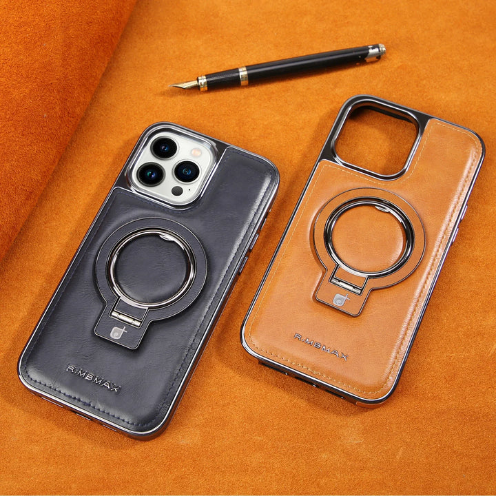 Luxury leather magnetic iPhone case with MagSafe and shockproof protection, fits iPhone 12, 13, 14, 15, and 16 Pro Max.