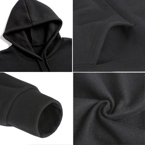 Collage of black hoodie details including hood, sleeve, and fabric texture.