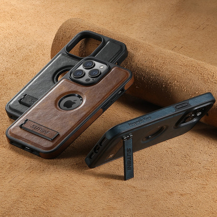 Luxury PU Leather MagSafe Case for iPhone 16/15 Pro Max, 14, 13, 12 with wireless charging compatibility and shockproof protection