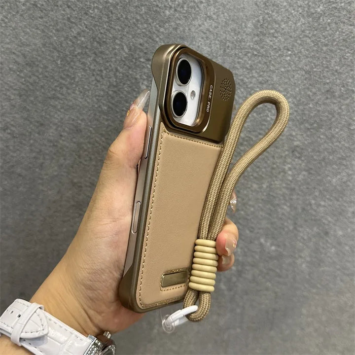 Armor Leather Case for iPhone 12 13 14 15 16 with Lens Bracket
