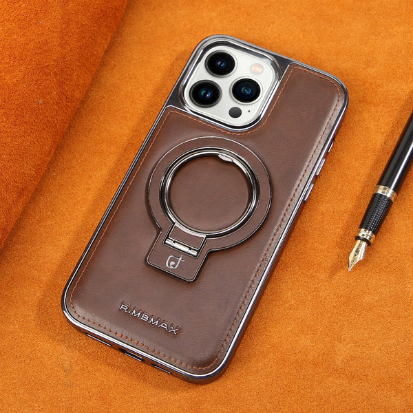 Luxury leather magnetic iPhone case with MagSafe and shockproof protection, fits iPhone 12, 13, 14, 15, and 16 Pro Max.