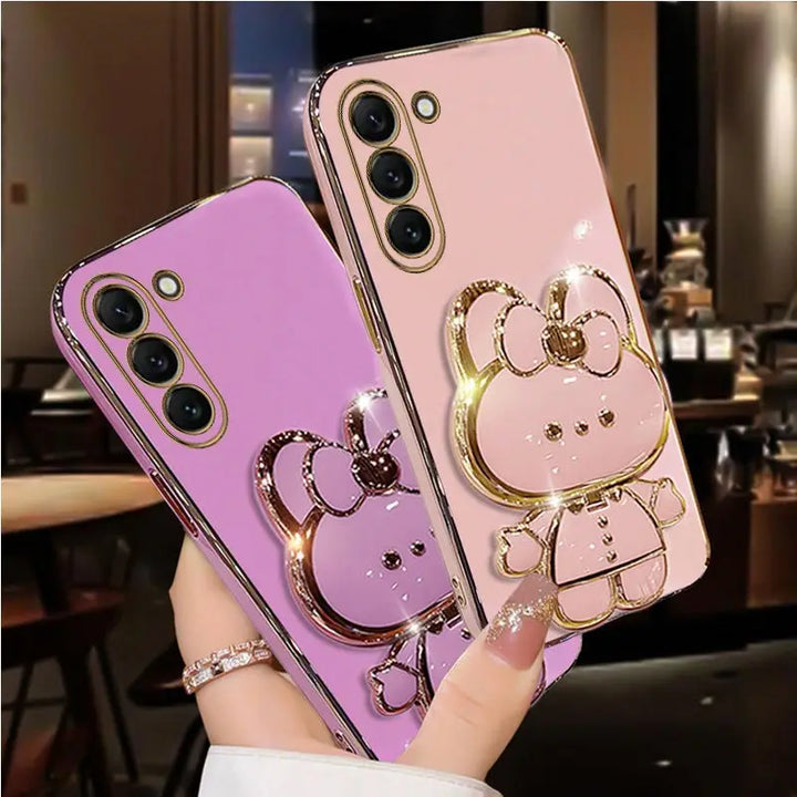 Diamond Strap Mirror Rabbit Holder Case for Samsung S24 S23 S22 Ultra Plus