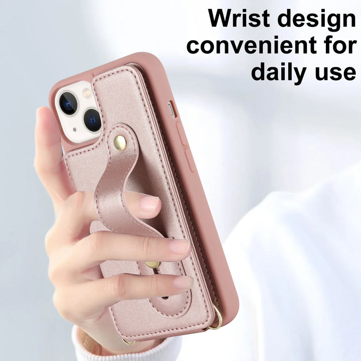 Crossbody Leather Wallet Case for iPhone 16/15/14/13/12/11 with Card Slot, Wristband & Lanyard