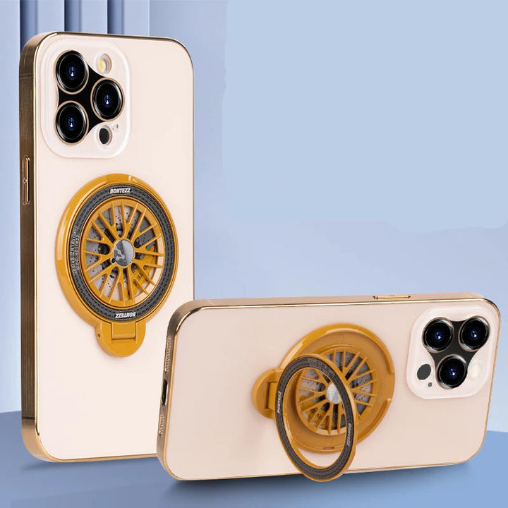 Luxury gyro stand shockproof iPhone case with built-in stand, compatible with iPhone 11, 12, 13, 14, 15, and 16 Pro Max Plus.