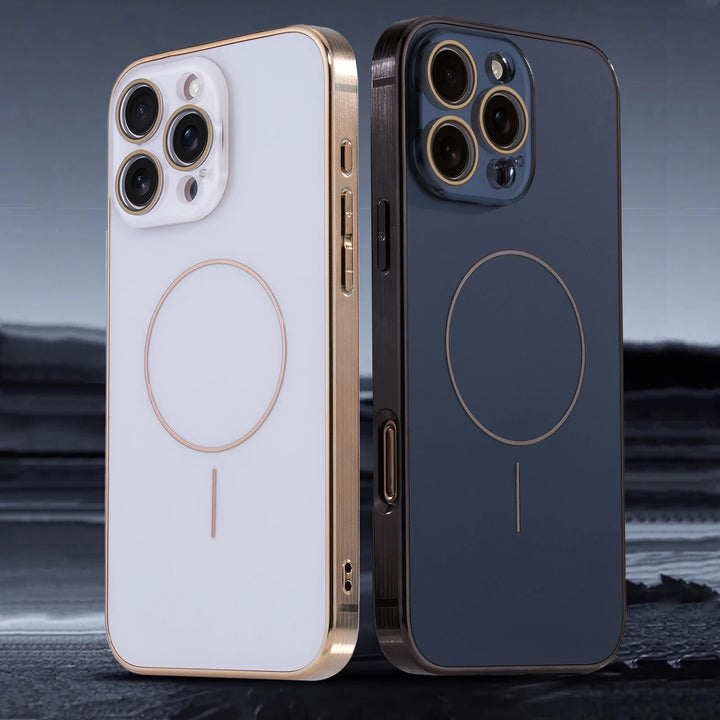 Lens Film Magnetic Case for iPhone 14, 15, 16 - Shockproof with Electroplating Frame and Wireless Charging Support