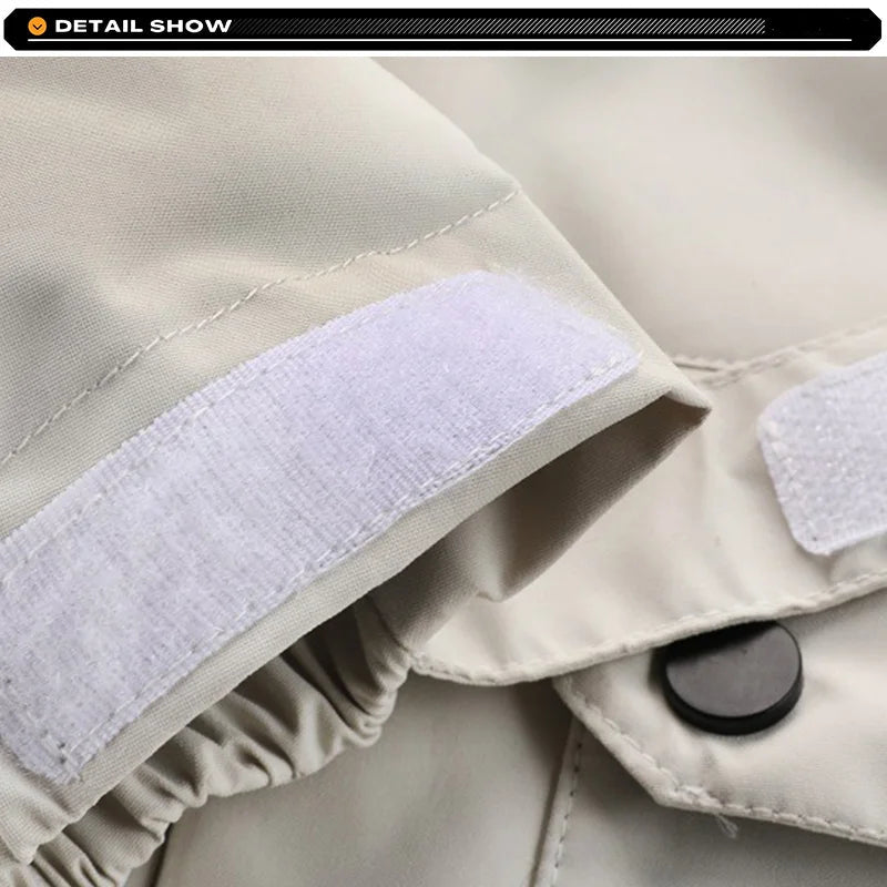 Close-up of beige fabric with white Velcro strip and black button, brand 'YAHOLFANYA' visible.