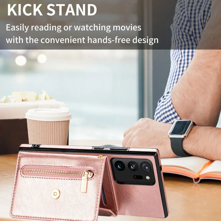 Leather crossbody wallet phone case for Samsung Galaxy with lanyard and card holder pocket.