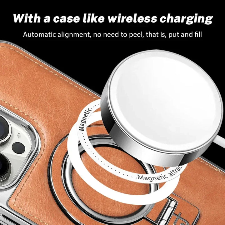 Invisible Stand Leather Case for iPhone 11/12/13/14/15/16 Pro Max, Magsafe