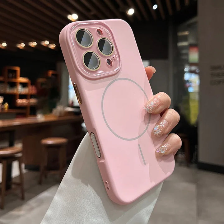 MagSafe Liquid Silicone Case for iPhone 16 Pro Max – Shockproof & Wireless Charging Compatible Pink
