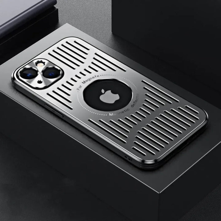 Fashion Metal Heat Dissipation Magnetic MagSafe Case for iPhone 16/15/14/13/12 Pro Max with Logo Hole & Wireless Charging