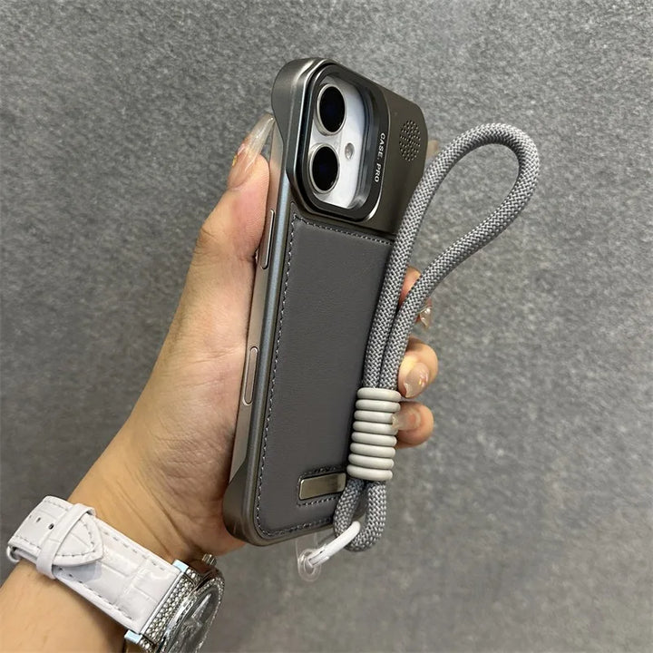 Armor Leather Case for iPhone 12 13 14 15 16 with Lens Bracket