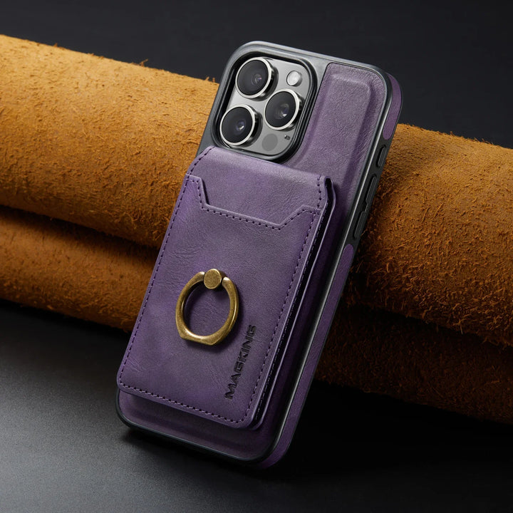 Leather Card Slot Ring Magnetic Wallet Case for iPhone 16 15 Pro Max 14 Plus 13 12