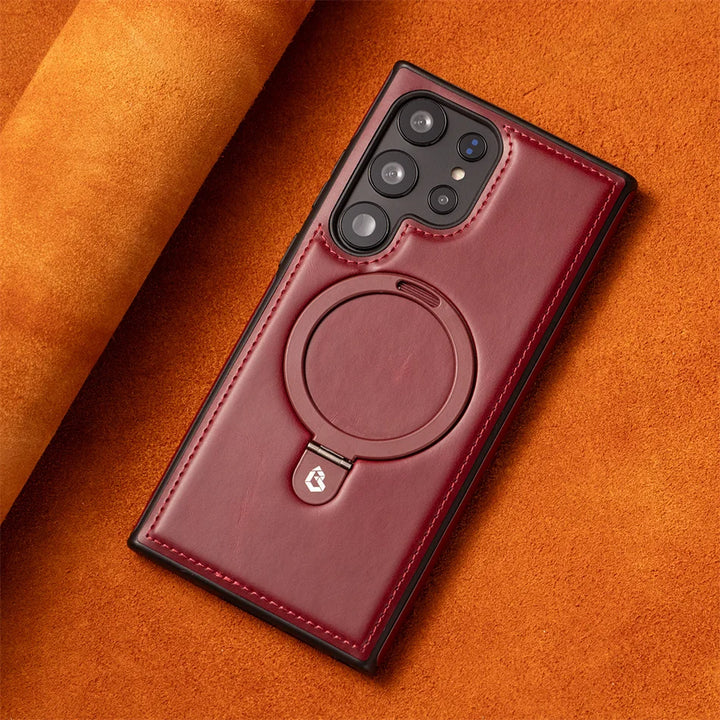 Magnetic Leather Phone Case S25 Ultra with Ring Stand for Samsung S25/S24/S23/S22 Ultra/Plus