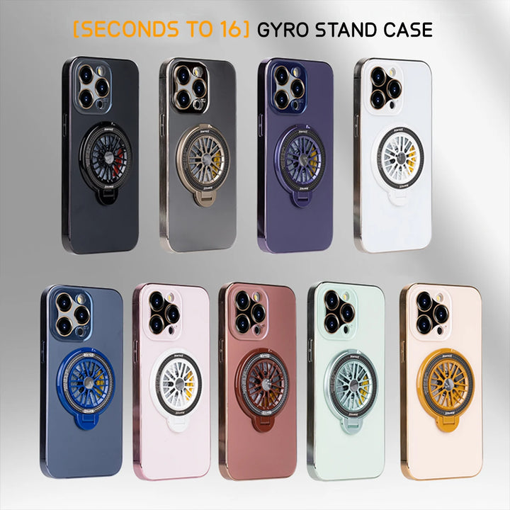 Luxury gyro stand shockproof iPhone case with built-in stand, compatible with iPhone 11, 12, 13, 14, 15, and 16 Pro Max Plus.
