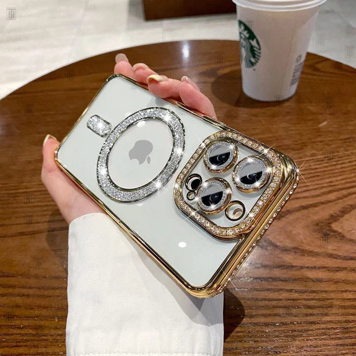 MagSafe Glitter Rhinestone Case for iPhone 16 15 14 13 12 11 Pro Max – Bling & Transparent Design with Wireless Charging