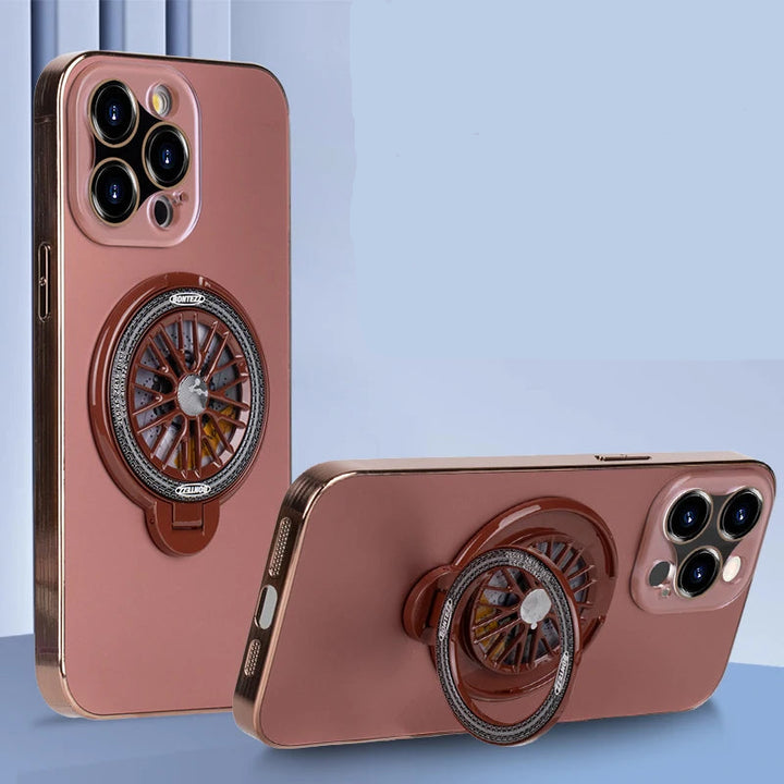 Luxury gyro stand shockproof iPhone case with built-in stand, compatible with iPhone 11, 12, 13, 14, 15, and 16 Pro Max Plus.
