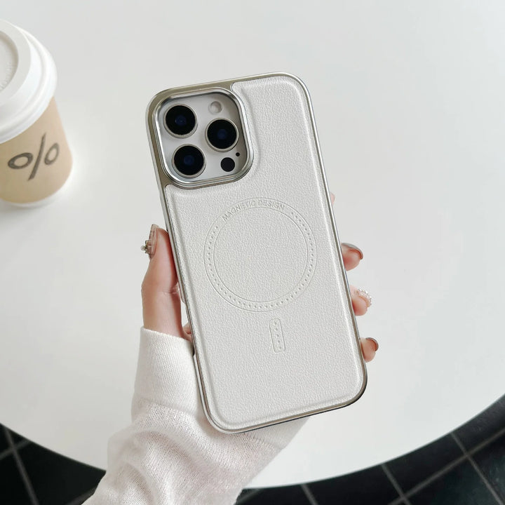 Luxury leather magnetic iPhone case with MagSafe compatibility, durable protection, fits iPhone 11, 12, 13, 14, 15, and 16 Pro Max.