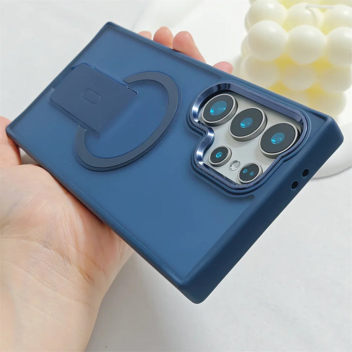 Luxury Magsafe Magnetic Stand Case for Samsung S23/S24/S25 Ultra with Plating Lens Protection and Wireless Charging Compatibility
