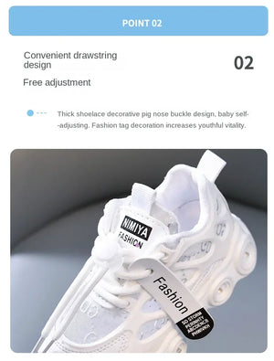White sneaker with 'Nimiya Fashion' branding on a gray background
