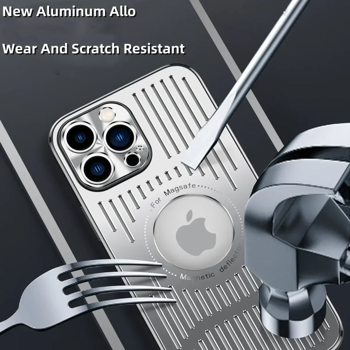 Fashion Metal Heat Dissipation Magnetic MagSafe Case for iPhone 16/15/14/13/12 Pro Max with Logo Hole & Wireless Charging