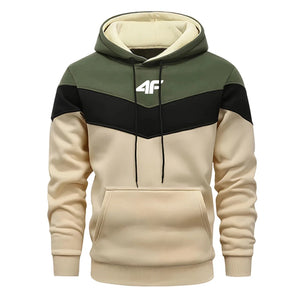Hoodie with green and beige design on a white background