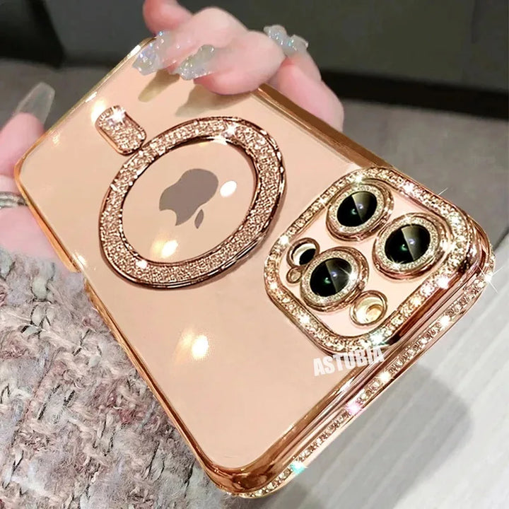 Luxury Glass Camera Lens MagSafe Magnetic Case for iPhone 11, 12, 13, 14, 15, and 16 Pro Max with Stylish Design