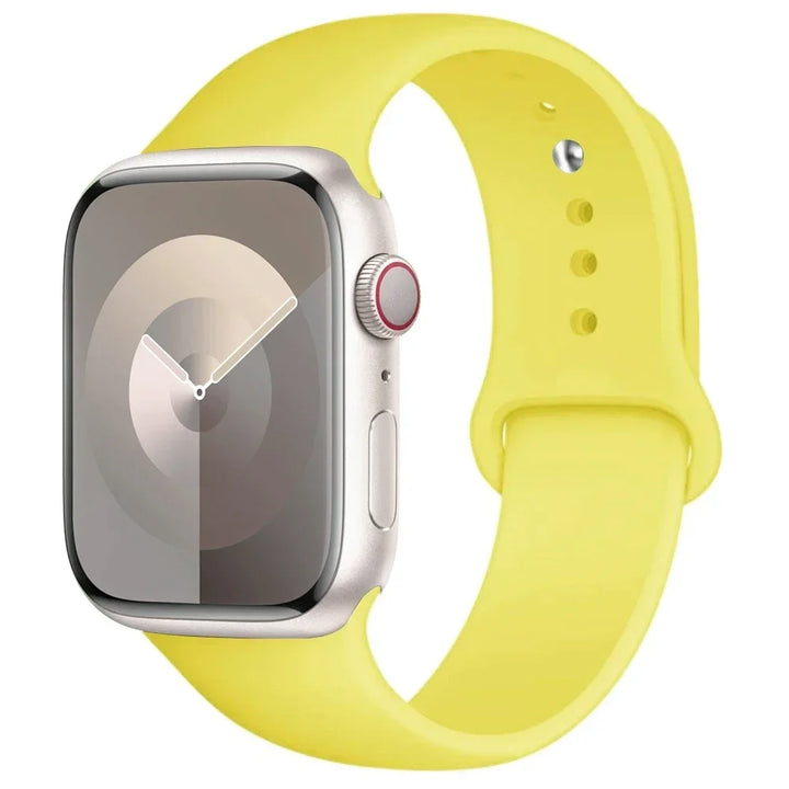 Silicone sport band for Apple Watch, compatible with Series 9/8/7/6/5/SE/Ultra, shown in vibrant colors.
