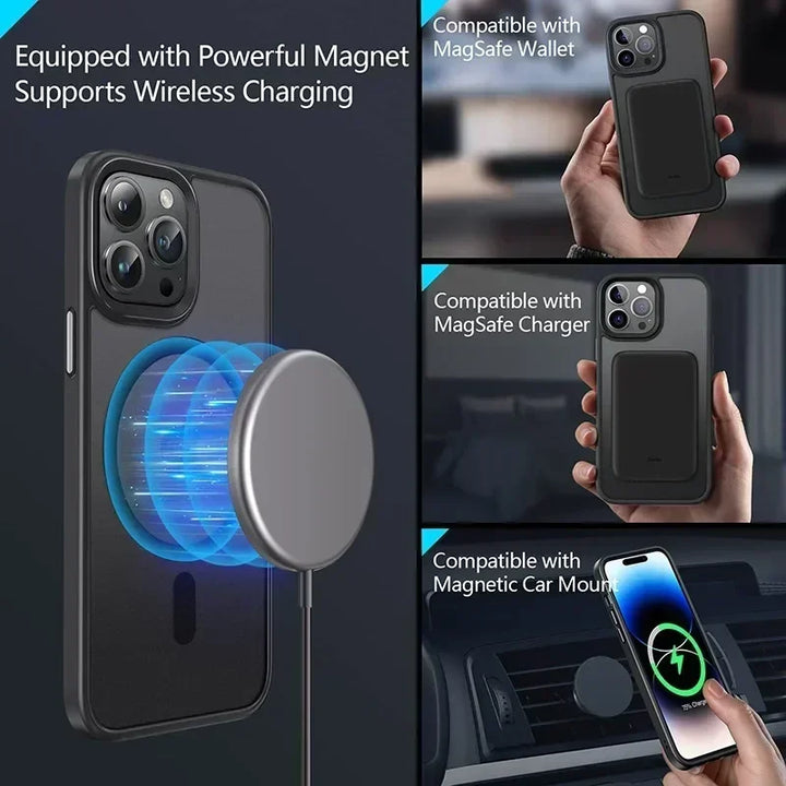 MagSafe Frosted Matte Translucent Shockproof iPhone Case with Full Protection – Compatible with iPhone 11 to 16 Pro Max