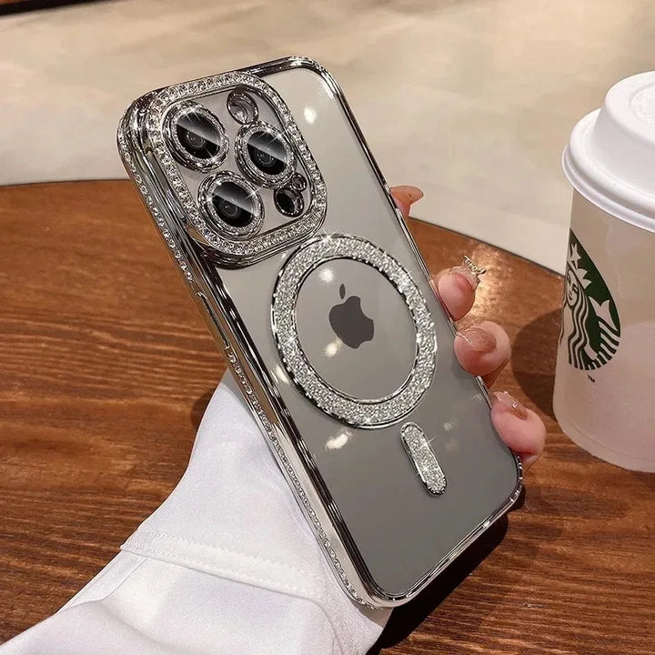 Luxury Glass Camera Lens MagSafe Magnetic Case for iPhone 11, 12, 13, 14, 15, and 16 Pro Max with Stylish Design