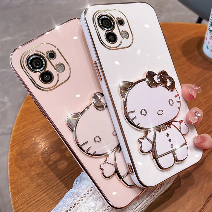 Mirror Bracket Case for Xiaomi Redmi Note 12, 11, 10, 9, 8 Pro – Anti-Scratch, With Kickstand, Hello Kitty Design
