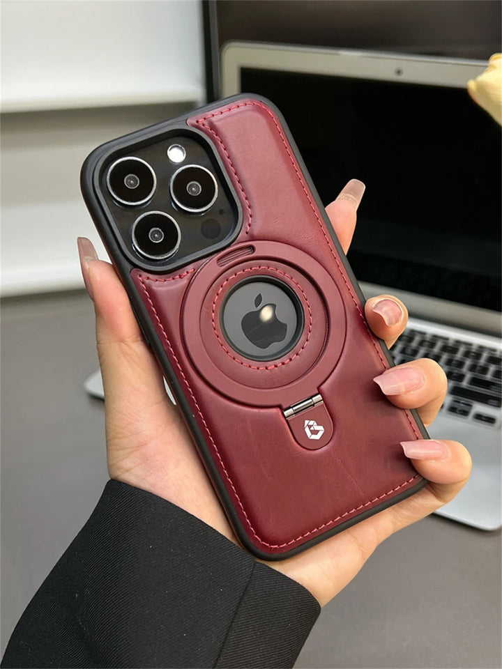 Luxury Magnetic Stand Ring PU Leather Case for iPhone 16/15/14 Plus, 13/12 Pro Max, Magsafe Compatible with Ring Holder and Shockproof Design