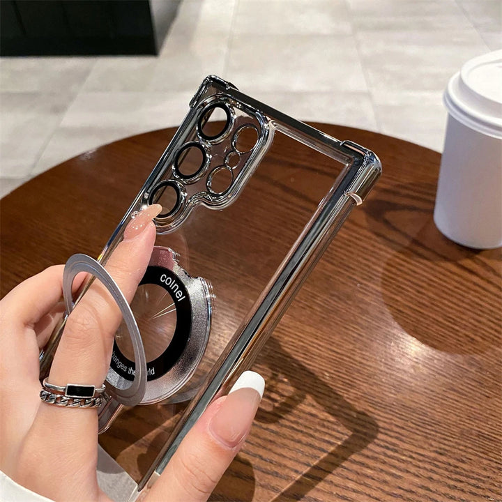 For Magsafe Plating Magnetic Plating Stand Phone Case For Samsung Galaxy S25 S24 S23 S22 Ultra S21 Plus S20 FE Clear Cover Case