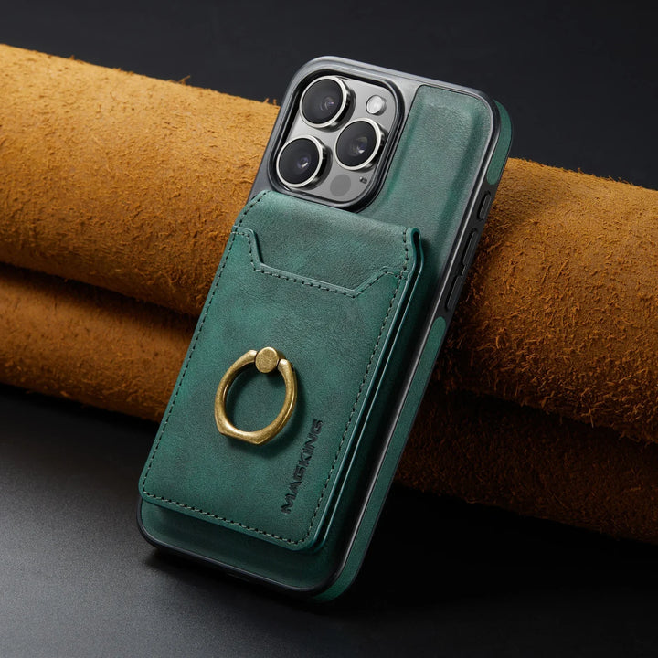 Leather Card Slot Ring Magnetic Wallet Case for iPhone 16 15 Pro Max 14 Plus 13 12