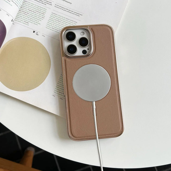 Luxury leather magnetic iPhone case with MagSafe compatibility, durable protection, fits iPhone 11, 12, 13, 14, 15, and 16 Pro Max.